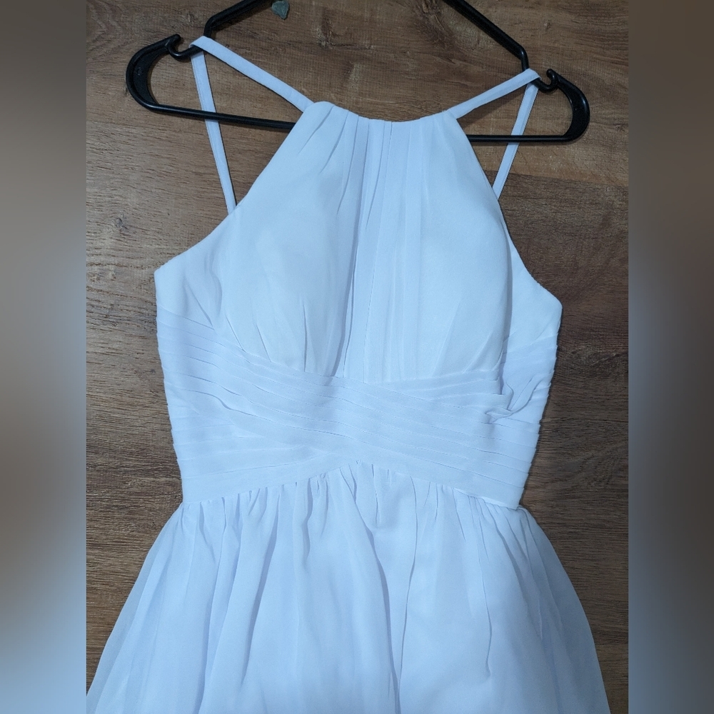 VNAIX Size 0 Blush white Chiffon Prom Bridesmaid Dress Halter Neck, Corset Back - Picture 3 of 12